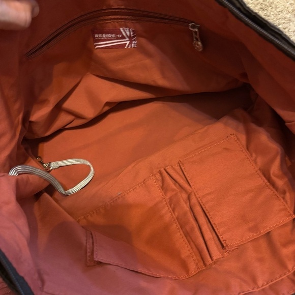 Beside-U Travel Brown Tote Purse Bag Nylon - Picture 4 of 9